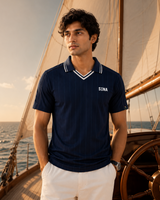 Navy Blue Pinstripe Polo Collar Dri-Fit T-Shirt
