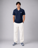 Navy Blue Pinstripe Polo Collar Dri-Fit T-Shirt