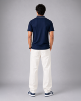 Navy Blue Pinstripe Polo Collar Dri-Fit T-Shirt