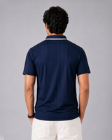 Navy Blue Pinstripe Polo Collar Dri-Fit T-Shirt