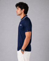 Navy Blue Pinstripe Polo Collar Dri-Fit T-Shirt