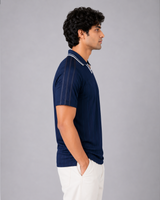 Navy Blue Pinstripe Polo Collar Dri-Fit T-Shirt