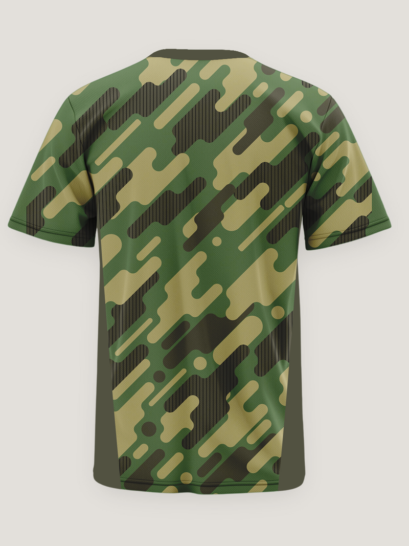 Green Army Camouflage Round Neck 180 GSM Dri-Fit T-Shirt | High-Performance Athleisure Tee
