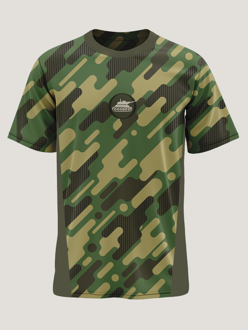 Green Army Camouflage Round Neck 180 GSM Dri-Fit T-Shirt | High-Performance Athleisure Tee