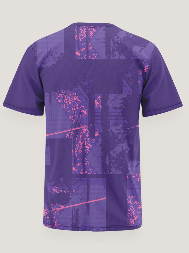 Purple Abstract Print Round Neck Dri- Fit T-Shirt