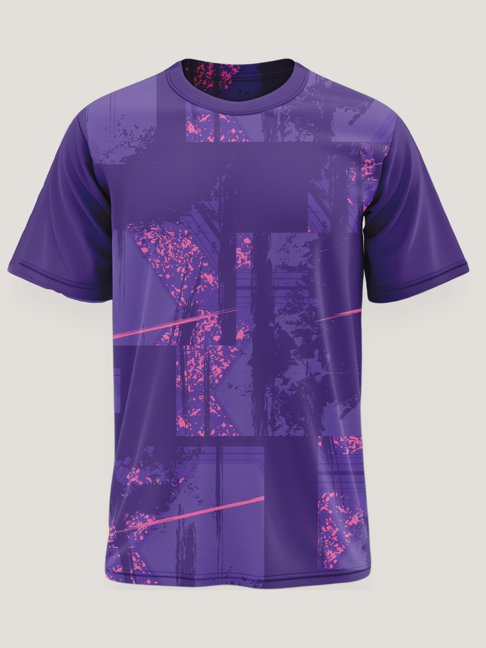 Purple Abstract Print Round Neck Dri- Fit T-Shirt