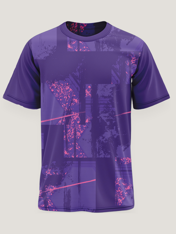 Purple Abstract Print Round Neck Dri- Fit T-Shirt
