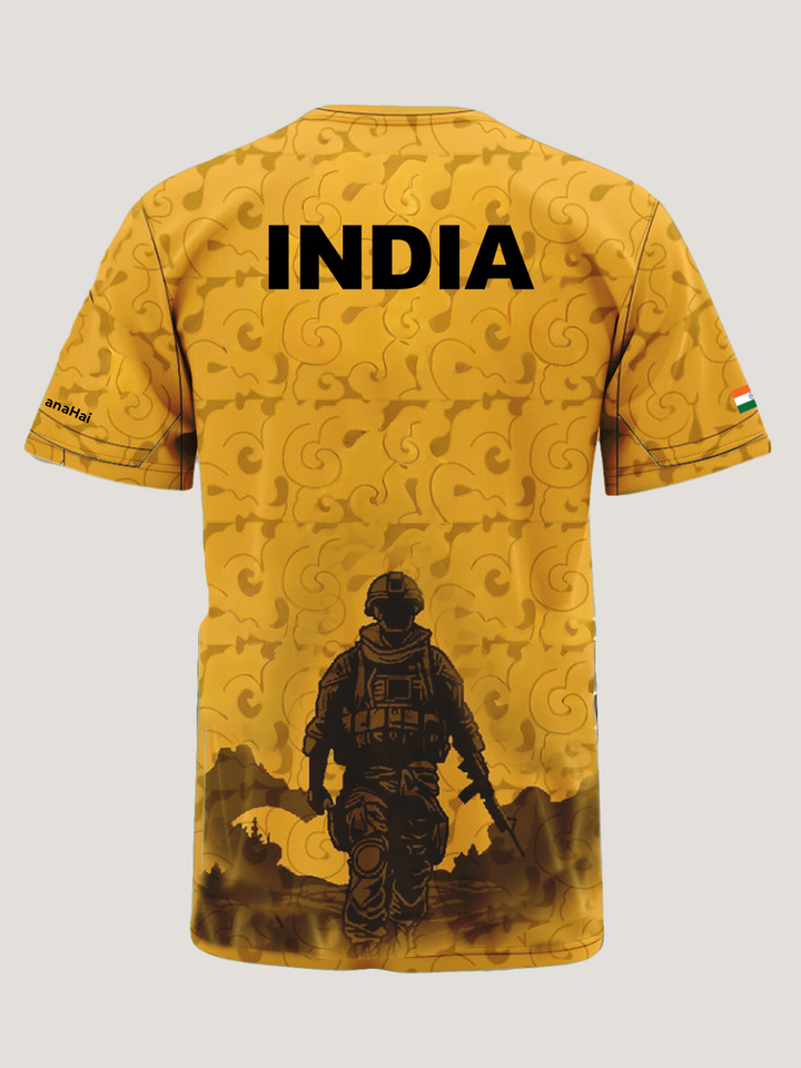 Golden Yellow Print Round Neck Dri Fit T-Shirt