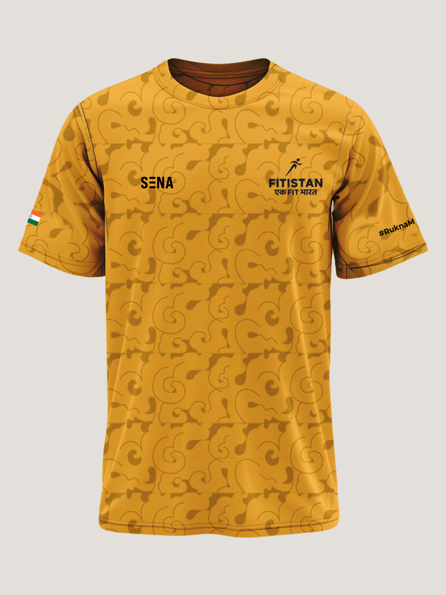Golden Yellow Print Round Neck Dri Fit T-Shirt