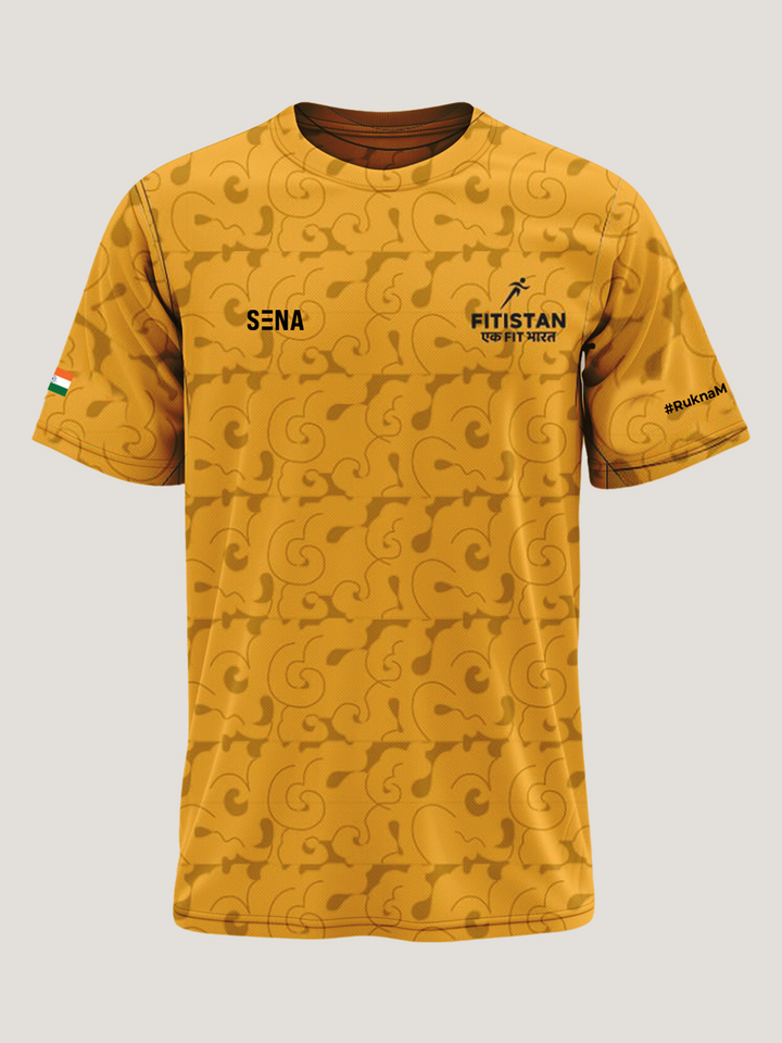 Golden Yellow Print Round Neck Dri Fit T-Shirt