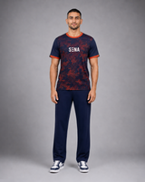 Navy & Orange Hexagonal Camouflage T-Shirt | 190 GSM Dri-Fit | Contrast Trim Athleisure