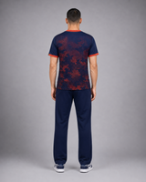 Navy & Orange Hexagonal Camouflage T-Shirt | 190 GSM Dri-Fit | Contrast Trim Athleisure
