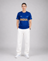 Blue India Print Round Neck Dri-Fit T-Shirt | Custom Name/Number Tee