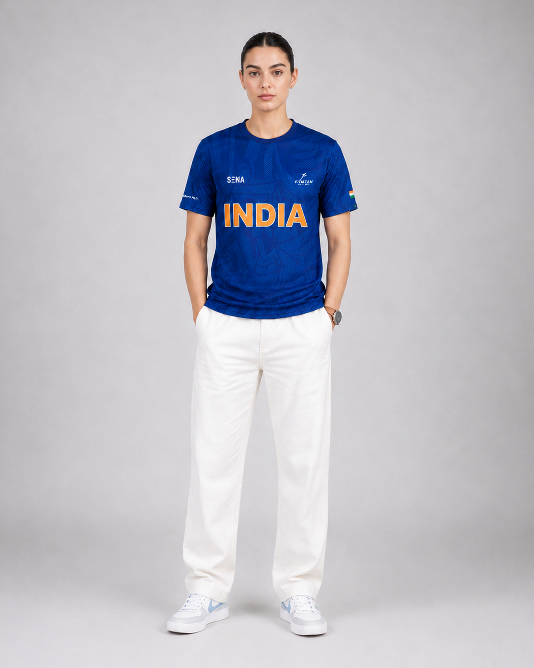 Blue India Print Round Neck Dri-Fit T-Shirt | Custom Name/Number Tee