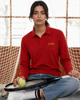 Red Full Sleeve Embroidered | Relaxed Fit Polo T-shirt
