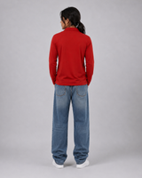 Red Full Sleeve Embroidered | Relaxed Fit Polo T-shirt