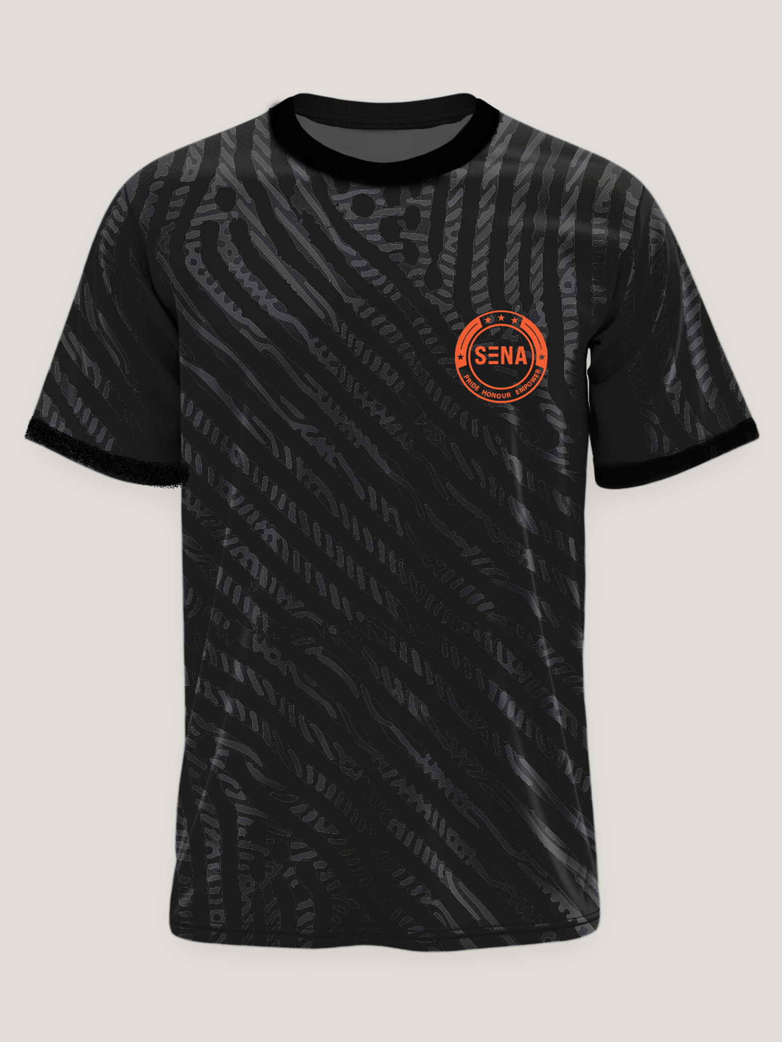 Black Abstract Print Round Neck Dri-Fit T-Shirt