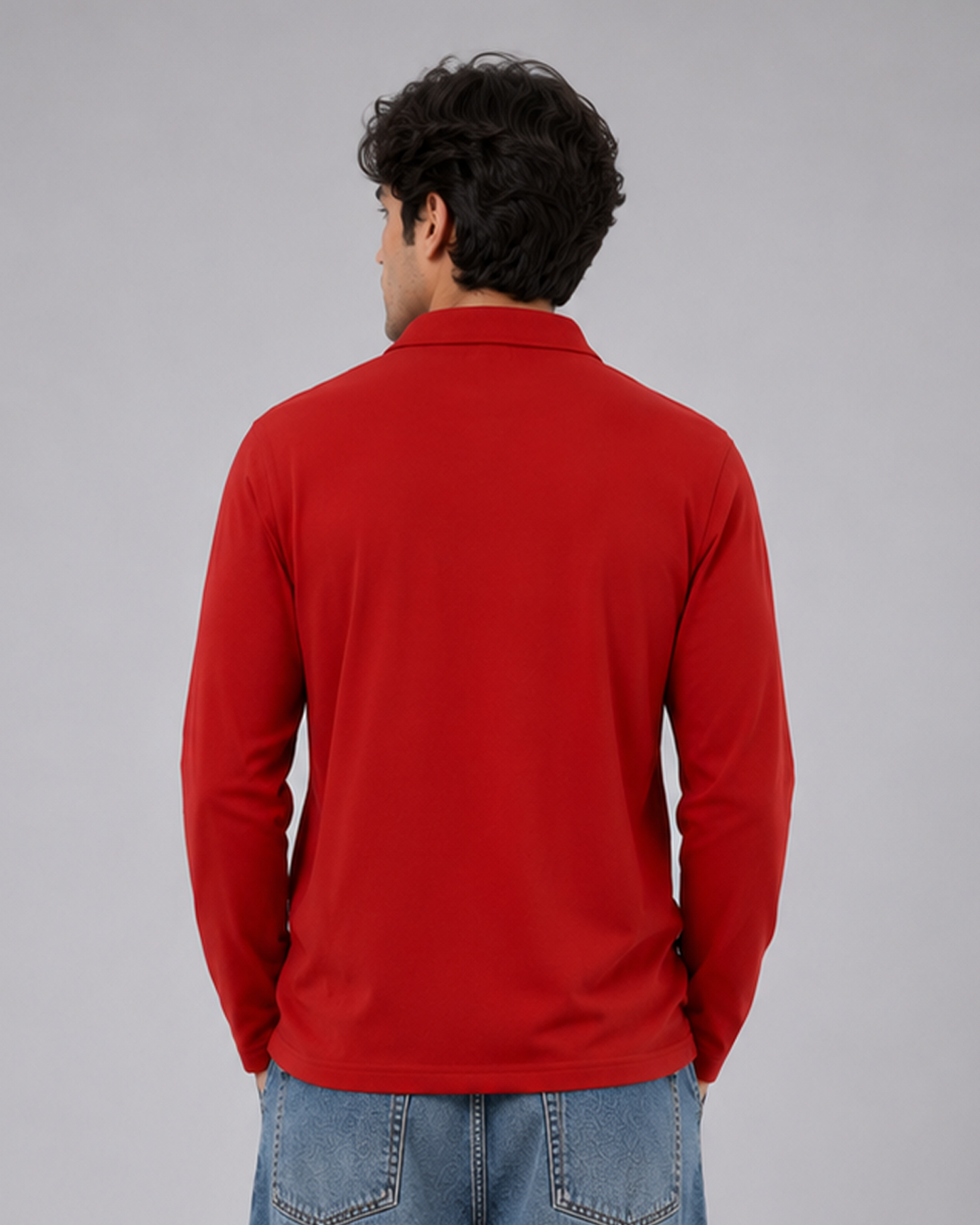 Red Full Sleeve Embroidered | Relaxed Fit Polo T-shirt