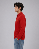 Red Full Sleeve Embroidered | Relaxed Fit Polo T-shirt