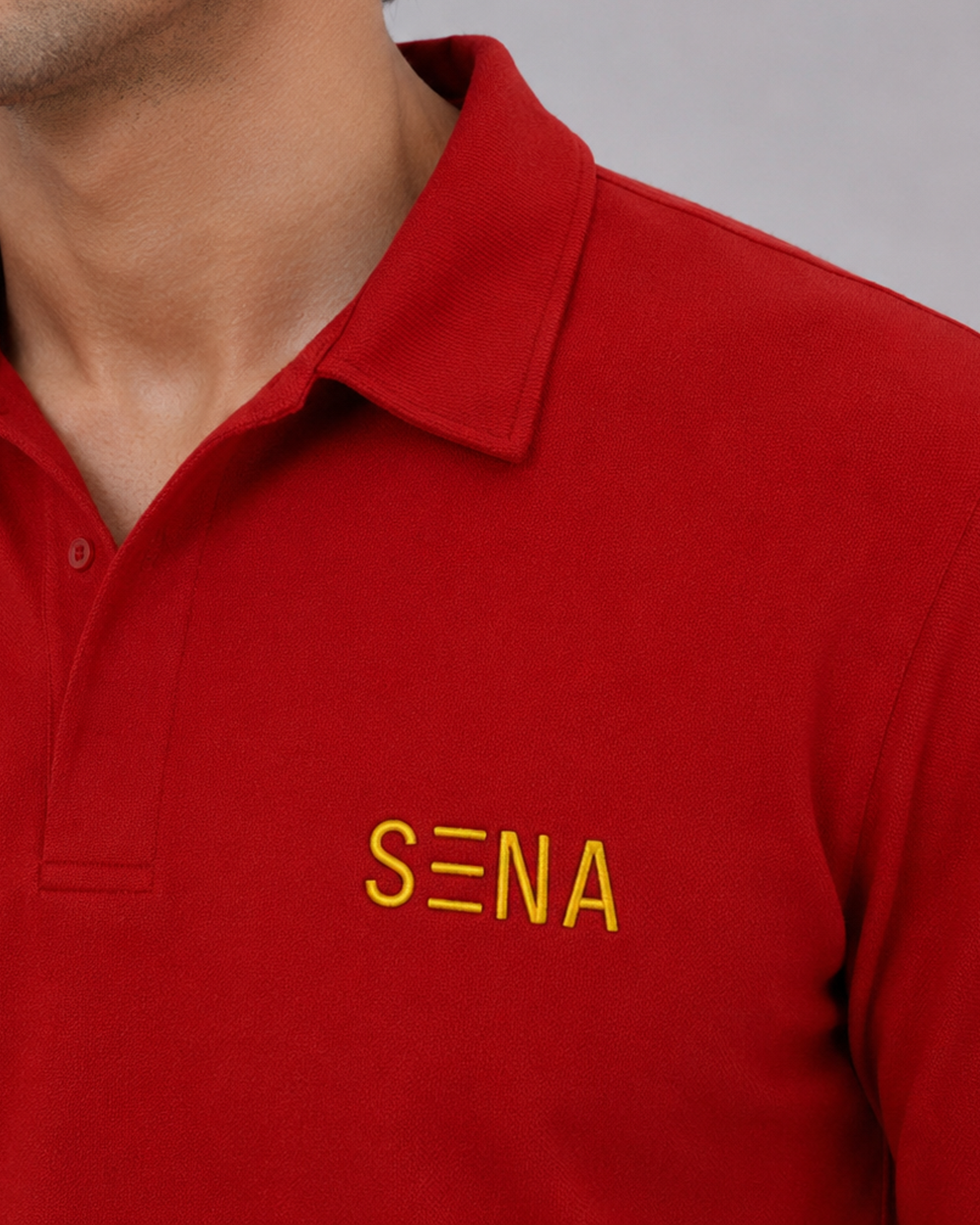 Red Full Sleeve Embroidered | Relaxed Fit Polo T-shirt