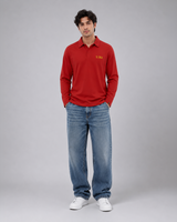 Red Full Sleeve Embroidered | Relaxed Fit Polo T-shirt
