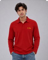 Red Full Sleeve Embroidered | Relaxed Fit Polo T-shirt