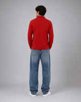 Red Full Sleeve Embroidered | Relaxed Fit Polo T-shirt