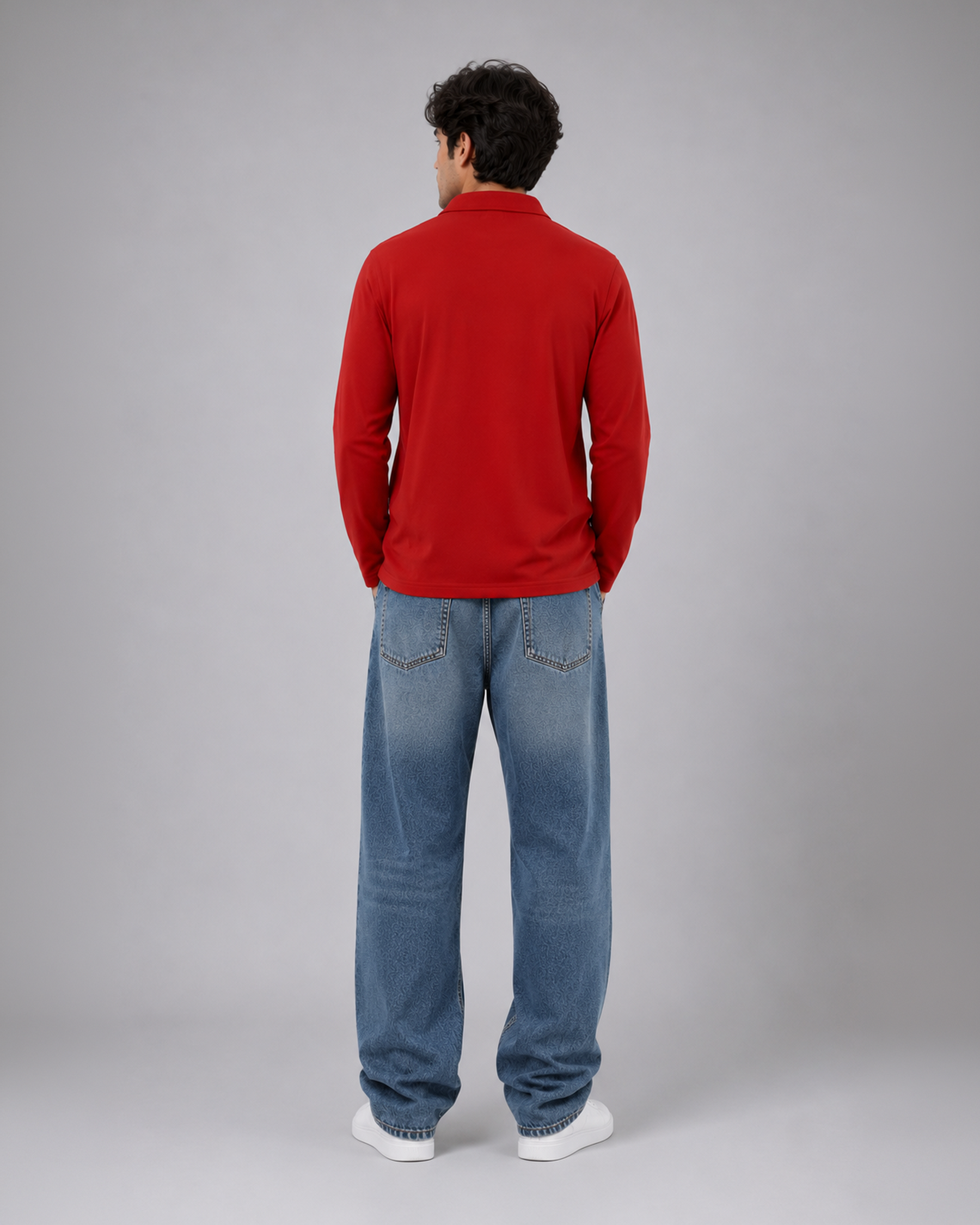Red Full Sleeve Embroidered | Relaxed Fit Polo T-shirt
