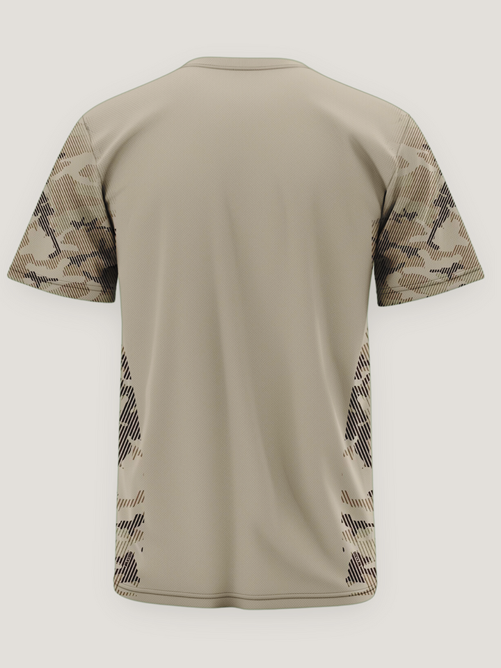 Beige Camo Sleeve Round Neck Dri Fit T-Shirt