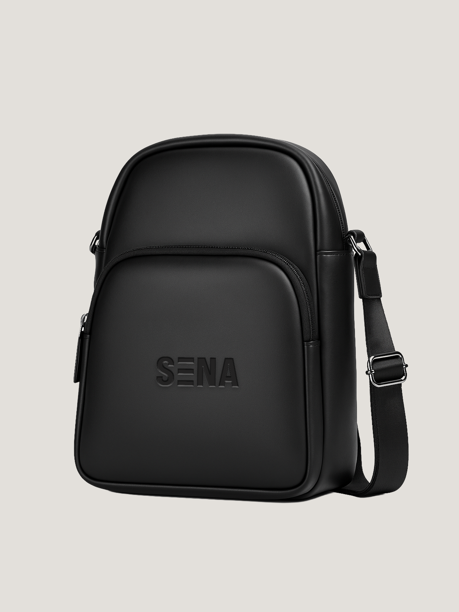 Minimalist Black Crossbody Bag Set | Embossed PU Leather Sling & Pouch Combo