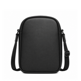 Black crossbody bag on a white background