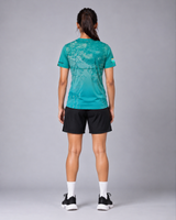 Teal Blue Abstract Gradient Print Round Neck T-shirt