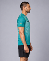 Teal Blue Abstract Gradient Print Round Neck T-shirt
