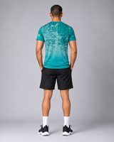 Teal Blue Abstract Gradient Print Round Neck T-shirt