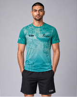 Teal Blue Abstract Gradient Print Round Neck T-shirt