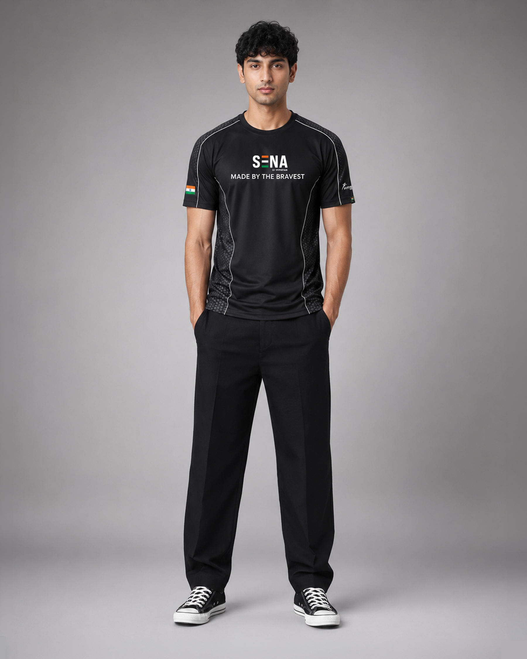 Black Sena Dri-Fit Performance T-Shirt | 180 GSM | Tricolour India Edition