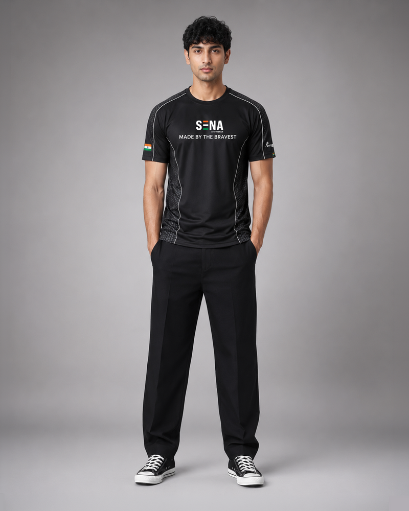 Black Sena Dri-Fit Performance T-Shirt | 180 GSM | Tricolour India Edition