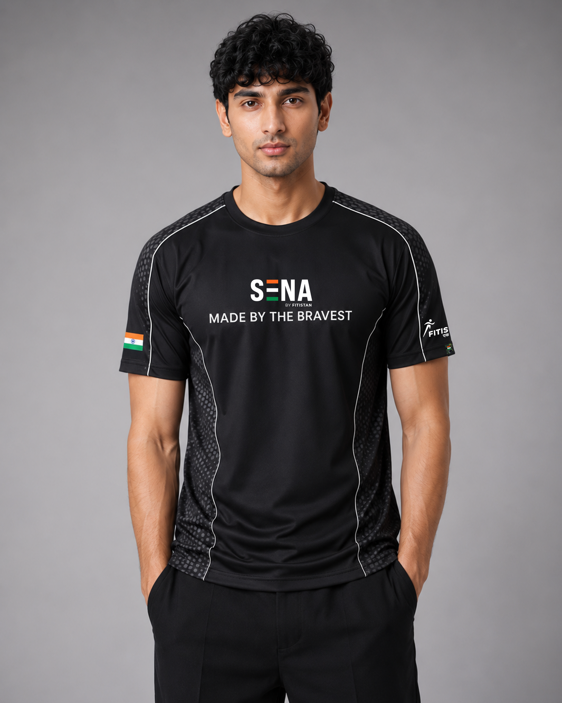 Black Sena Dri-Fit Performance T-Shirt | 180 GSM | Tricolour India Edition