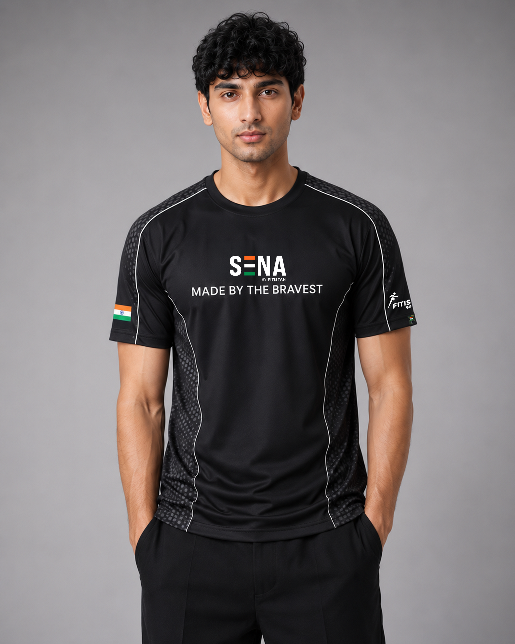 Black Sena Dri-Fit Performance T-Shirt | 180 GSM | Tricolour India Edition