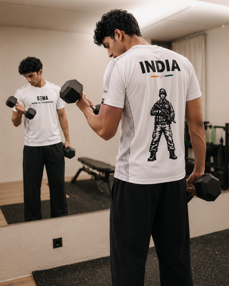 White Sena Dri-Fit Performance T-Shirt | 180 GSM | India Tricolour Edition