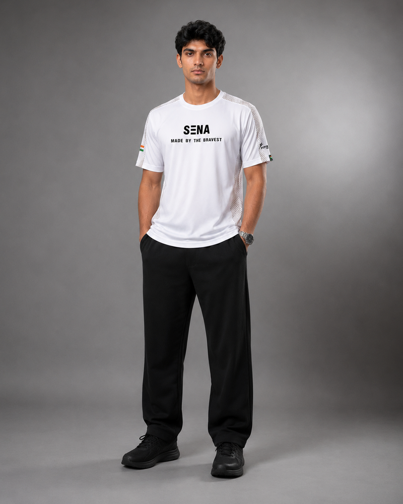 White Sena Dri-Fit Performance T-Shirt | 180 GSM | India Tricolour Edition